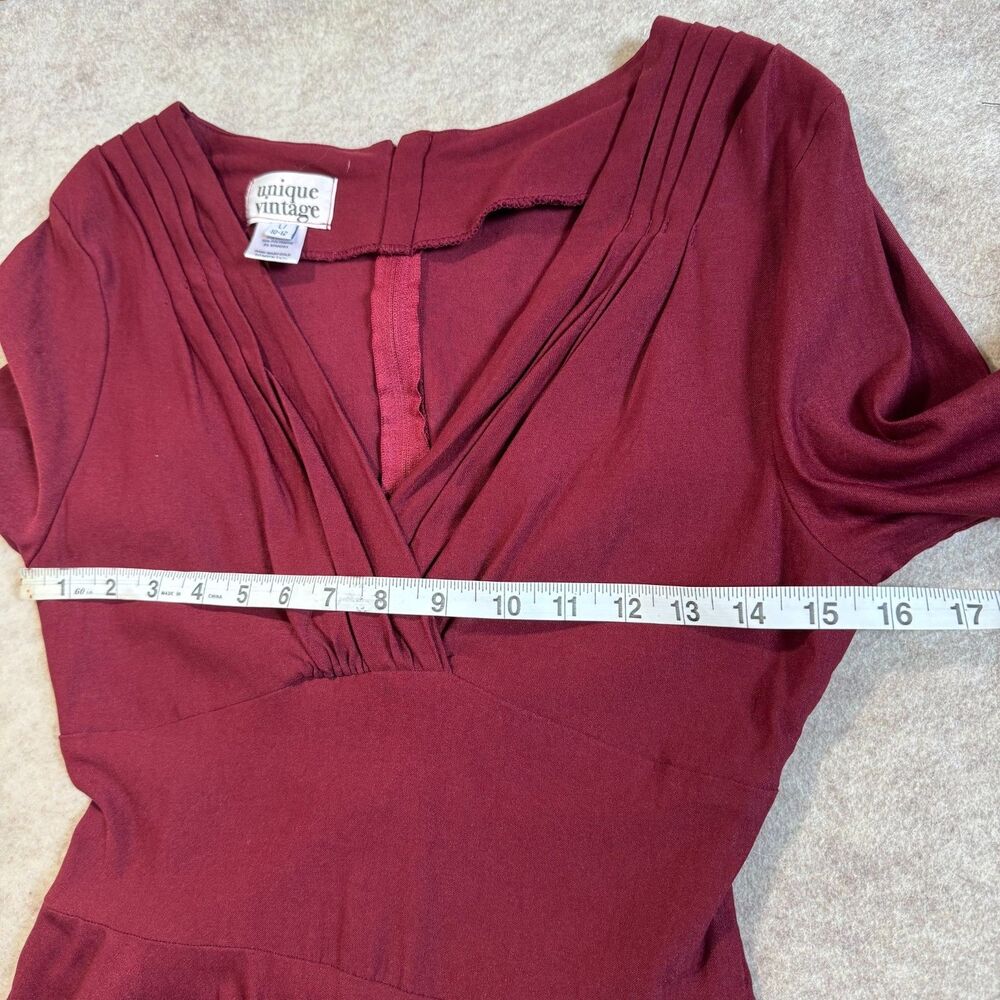 Unique Vintage Burgundy Delores Dress Fit & Flare Women’s 10 Retro Rockabilly - Picture 7 of 9